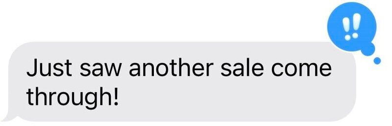 Customer message: Just saw another sale come through
